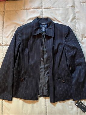 Evan Picone Navy Pinstripe Zip-Front Blazer